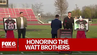 Watt brothers jerseys retired; Pewaukee HS rolls out red carpet | FOX6 News Milwaukee