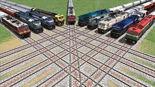 10 Trains Crossing Each Other at Diamond Crossing | BUMPY RAILROAD | Train Simulator #railroad