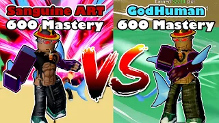 Sanguine Art Vs GodHuman 600 Mastery Damage Comparison - Blox Fruits