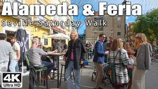 Saturday Midday Walk in Seville's Alameda and Feria - Lots of 🐕 ► 4k Virtual Walking Tour, Spain