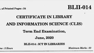 IGNOU CLIS BLII014 answer key June 2020 term end exam