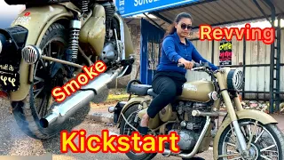 Bullet kickstart revving smoke by girl rider #ladyrider #bullet #kickstart #revvingbullet #smoke