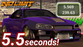5.5 Tune! Fastest Nissan Skyline GTR R34 Tune - 5.569 Seconds 1/4 Mile! | No Limit Drag Racing 2.0