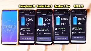 Redmi Note 7 vs Pocophone F1 vs Realme 2 Pro vs OPPO F9 Battery Test