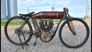 Original 1912 Indian Boardtrack Racing Motorcycle Running Full Throttle! *Spitting Flames!*