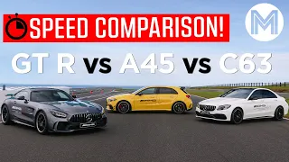AMG Speed Comparison: A45 vs C63 vs GT R! | MOTOR