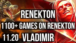 RENEKTON vs VLADIMIR (TOP) | 7 solo kills, 1100+ games, Godlike, 14/4/8 | EUW Master | v11.20