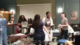 Sandra Oh dancing it out on the set of Grey’s Anatomy (2013)