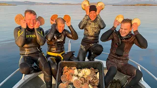 Without Money in Norway. Catching and Cooking Red Fish. Diving down to 20 meters for Scallops