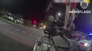 Cops Catch Drunk Driving Scissor Lift Down Street