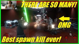 Star Wars Battlefront - Destroyed entire team with Luke! | Best spawn kill spot ever! (Sabotage)