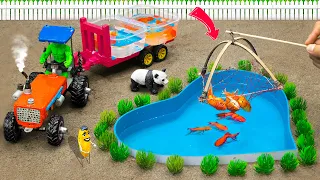 Diy How to catch many fish in the pond | Unique Fishing | Tractor is stuck in the mud | @Sunfarming