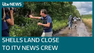 ITV News crew flee as Russian shells land 600m away on Ukrainian frontline | ITV News