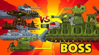 4 Bosses vs Tsar Boss - Mega Boss Hybrid-44 vs Mega Tanks / Cartoons about tanks