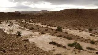 Flash floods create a river in the Israeli Negev desert