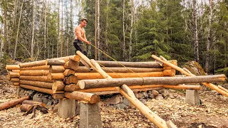 How To Lift Heavy Logs on Log Cabin with Simple Tools! | 15 | - One Man Traditional Log Cabin series