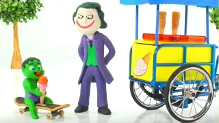 Baby Hulk Buys Ice Creams w/ Joker Play Doh Cartoons Stop Motion Animations