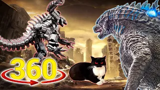 360 VR Video - Maxwell the Cat Helps Godzilla vs Mecha Godzilla