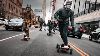 Saturday electric skateboarding ride in New York City carving street surfing 37 Miles in the city.