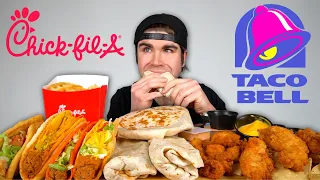 Taco Bell and Chick-Fil-A Mukbang! Crunchwrap, Tenders, Burritos, Tacos, Cheese +