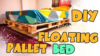Floating Pallet Bed frame DIY | BUILD A QUEEN SIZE PALLET BED | PALLET BED | FLOATING BED