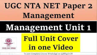 UGC NTA NET Paper 2  2022 || Management  Management Unit 1 ||  Full Unit Cover in one Video||