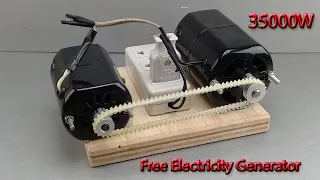 I Make 220V 35000W Free Generator With Two Sewing Machine Motor