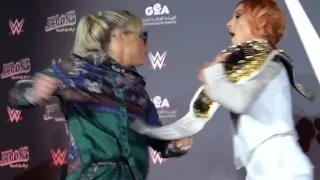 Liv Morgan try punch taste out Becky lynch mouth at WWE Kings & Queens of the ring press conference