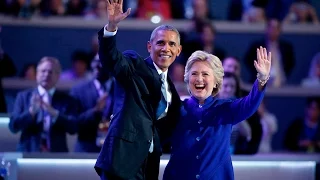 Hillary Clinton joins President Obama on stage at 2016 Democratic National Convention