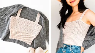 Simple Crop Top with Ribbed Hem - How to crochet a summer crop top DIY Tutorial! // For The Frills