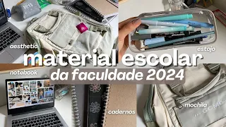 MEU MATERIAL ESCOLAR UNIVERSITÁRIO 2024 | MOSTREI TUDO - Mochila, estojo, cadernos, canetas...