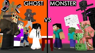 GHOST VS MONSTERS : SLAP KING CHALLANGE WITH SIREN HEAD - MONSTER SCHOOL MINECRAFT ANIMATION