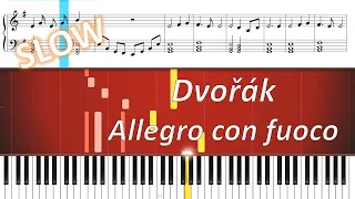 Dvorak - Allegro con fuoco, From the New World Symphony (easy piano tutorial slow)