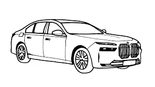 How To Draw A Bmw İ7 2023 - BMW 7 Series Luxury Sedan - How to draw a car sketch