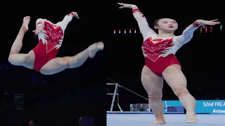 Zhou Yaqin China Floor Exercise FX Podium Training 2023 World Championships Antwerp Slow Motion