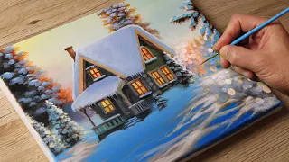 Painting a Christmas Cabin / Acrylic / STEP by STEP