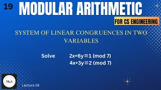 Solution of System of Linear Congruence in2 variables|Modular Arithmetic|22mats101Mod-4|Dr. Sujata T