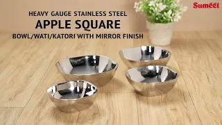 SQAKWATI / Sumeet Heavy Gauge Stainless Steel Apple Square Bowl/Wati/Katori with Mirror Finish