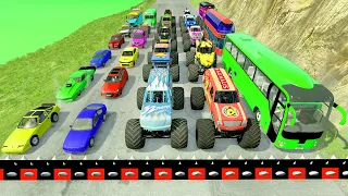 HT Gameplay Crash # 883 |Monster Trucks vs Speed Bumps &  Big Cars vs DOWN OF DEATH in Thorny Road