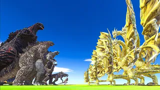 Shin Godzilla + Godzilla x KONG VS Growing King Ghidorah - Animal Revolt Battle Simulator