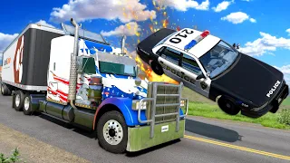 Using UPGRADED Diesel Trucks to CRUSH Police Cars in BeamNG Drive Mods!