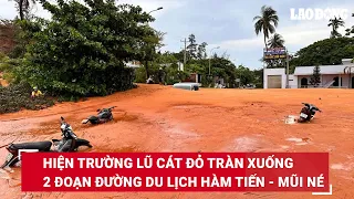 Hiện trường lũ cát đỏ tràn xuống 2 đoạn đường du lịch Hàm Tiến - Mũi Né | Báo Lao Động