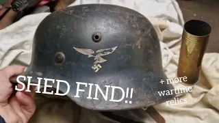 German WW2 helmet - discovered in shed + other relics!