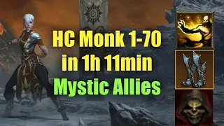 HC Monk 1 to 70 in 1h 11min - Season 25 Leveling Practice Full VOD