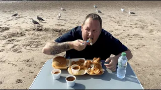 EATING FISH & CHIPS ON THE BEACH