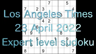 ERROR WARNING Sudoku solution – Los Angeles Times sudoku 23 April 2022 Expert level