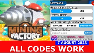 *ALL CODES WORK* Mining Factory Tycoon ROBLOX | 7 AUGUST 2023