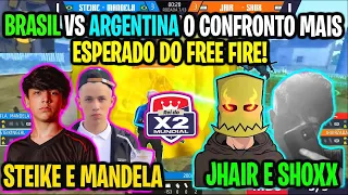 STEIKE E MANDELA VS JAHIR E SHOX - BRASIL VS ARGENTINA NO FREE FIRE PEGOU FOGO! REI X2 MUNDIAL!