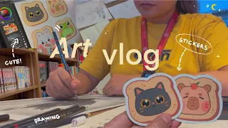 Art Vlog ⋆｡°✩ art student, draw with me, sticker making