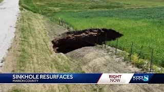 What caused the 40-foot wide sinkhole in Marion County to reappear?